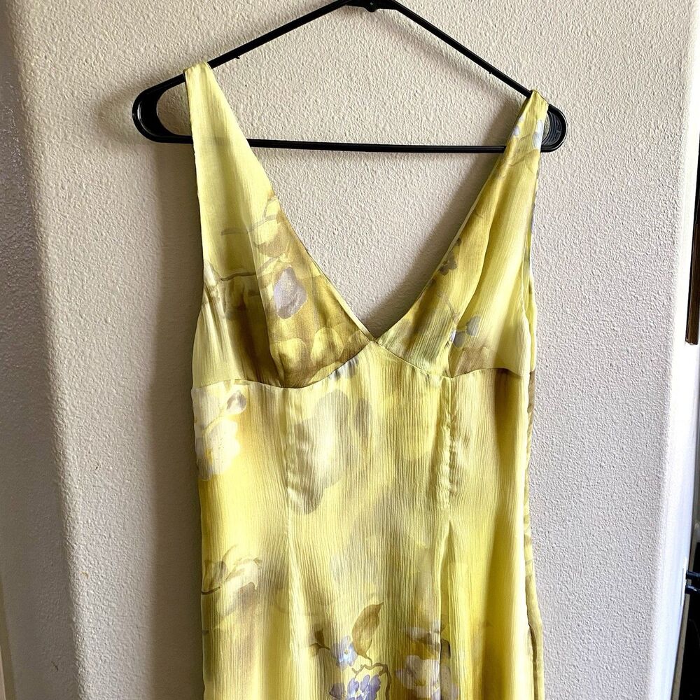 Vintage 90s Luca Luca Daisy Yellow Silk Slip Dress Women’s Size 44 US Size 8 - Picture 2 of 8